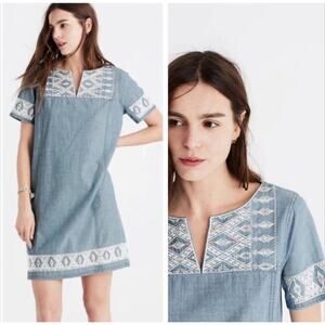 Madewell Chambray Embroidered Lightweight Denim Look Tunic Dress Size Small